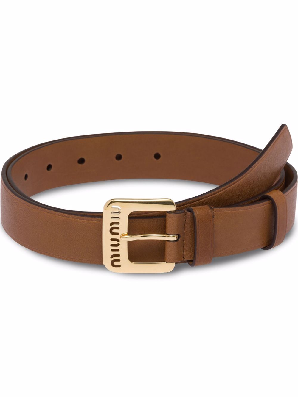 Cut-out logo leather belt - Brown