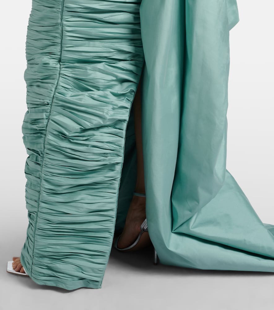 Draped pleated taffeta corset gown
