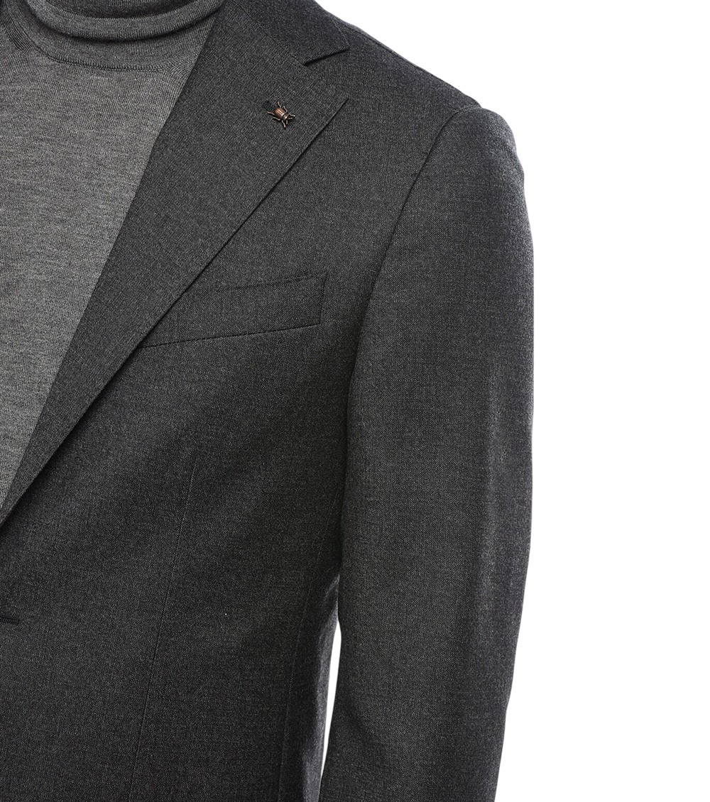 Dark Grey Notched Lapel Blazer