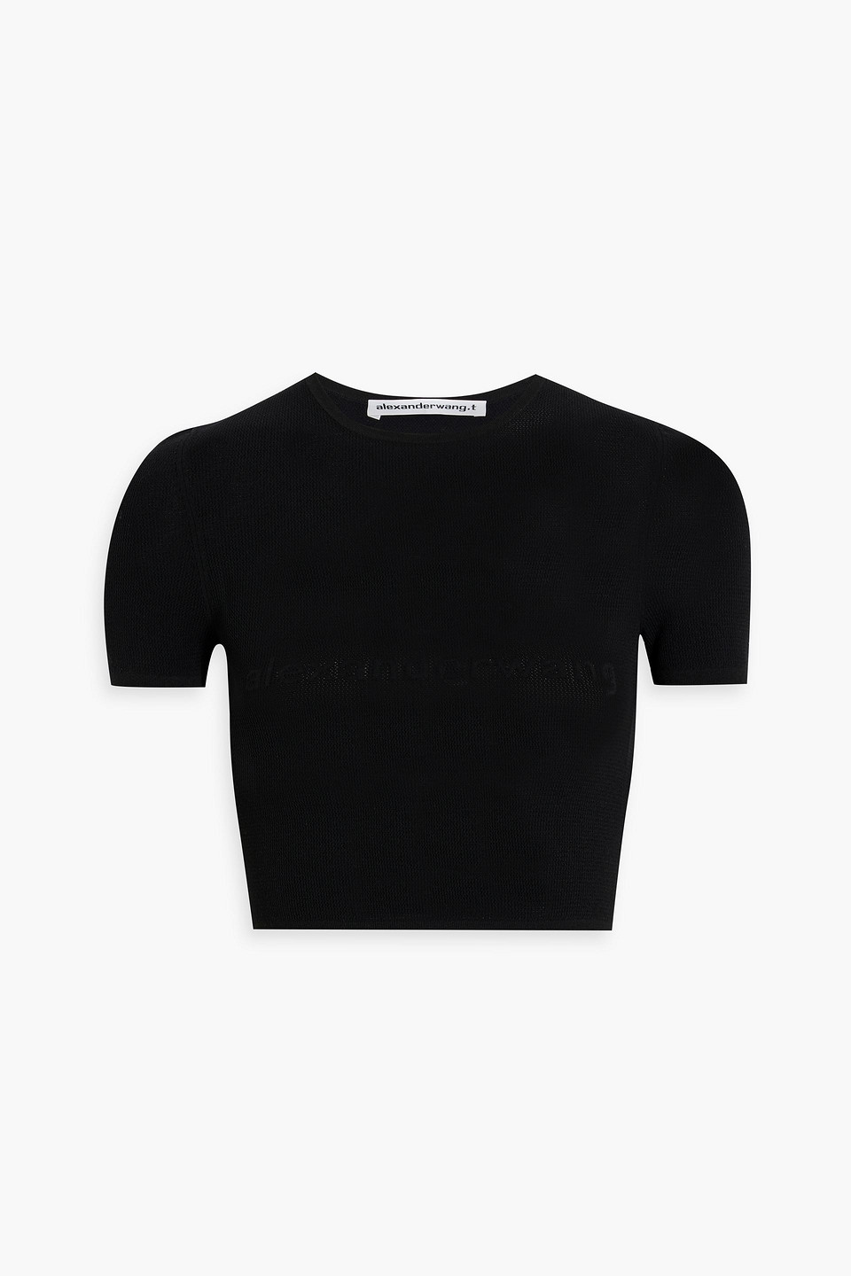 Cropped appliquéd pointelle-knit top