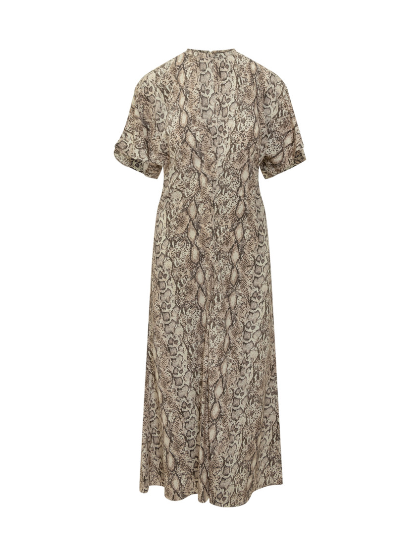 Beige Animal Print Round Neck Maxi Dress