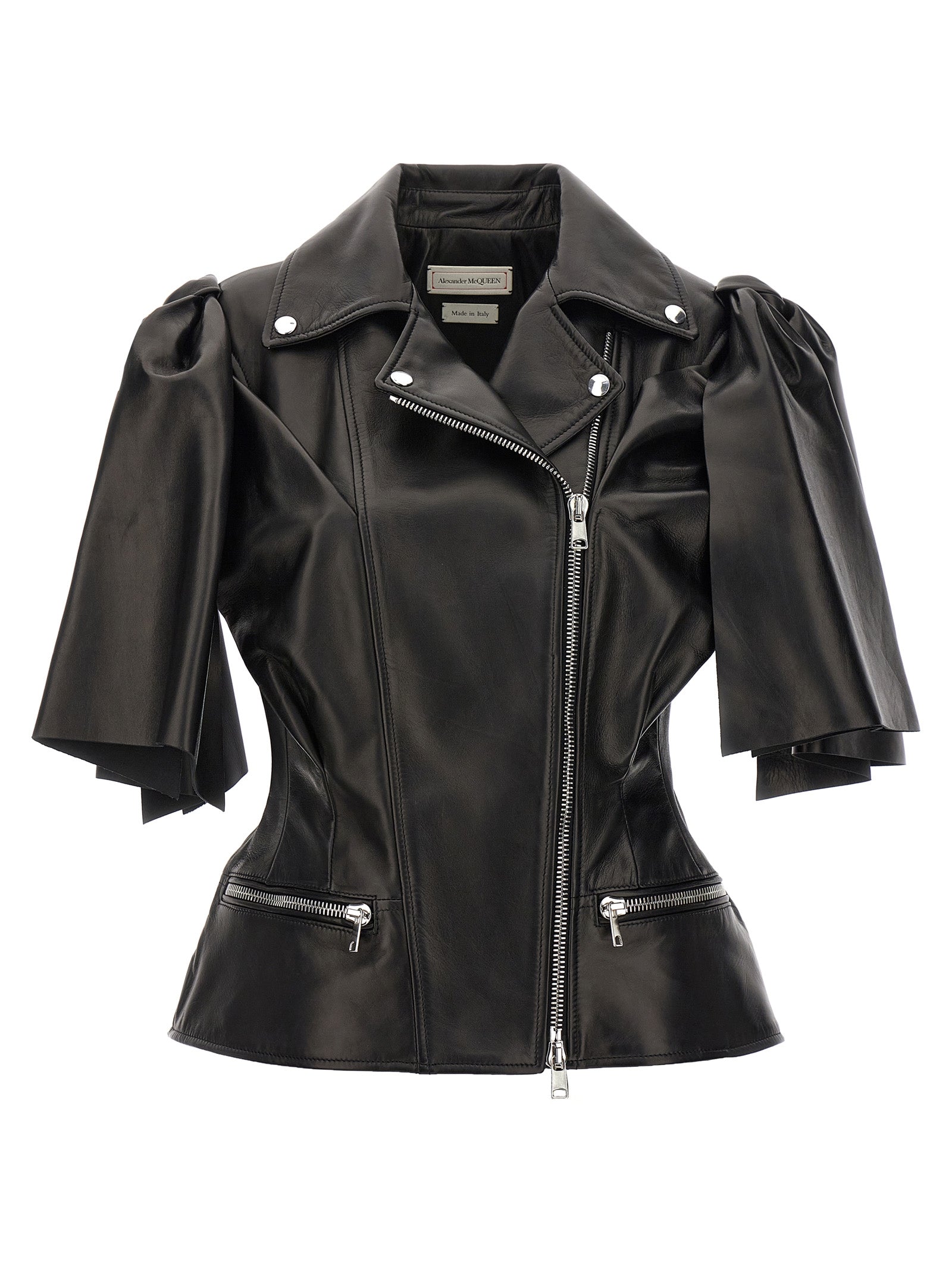 Bow-Detail Lamb Leather Jacket — Black