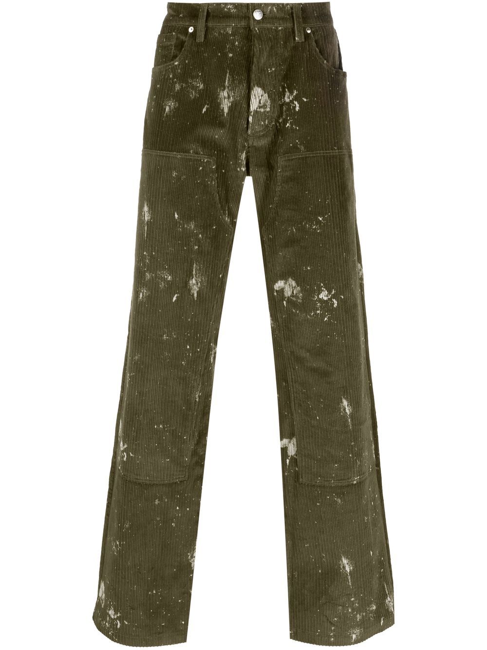 Paint-splatter corduroy trousers - Green