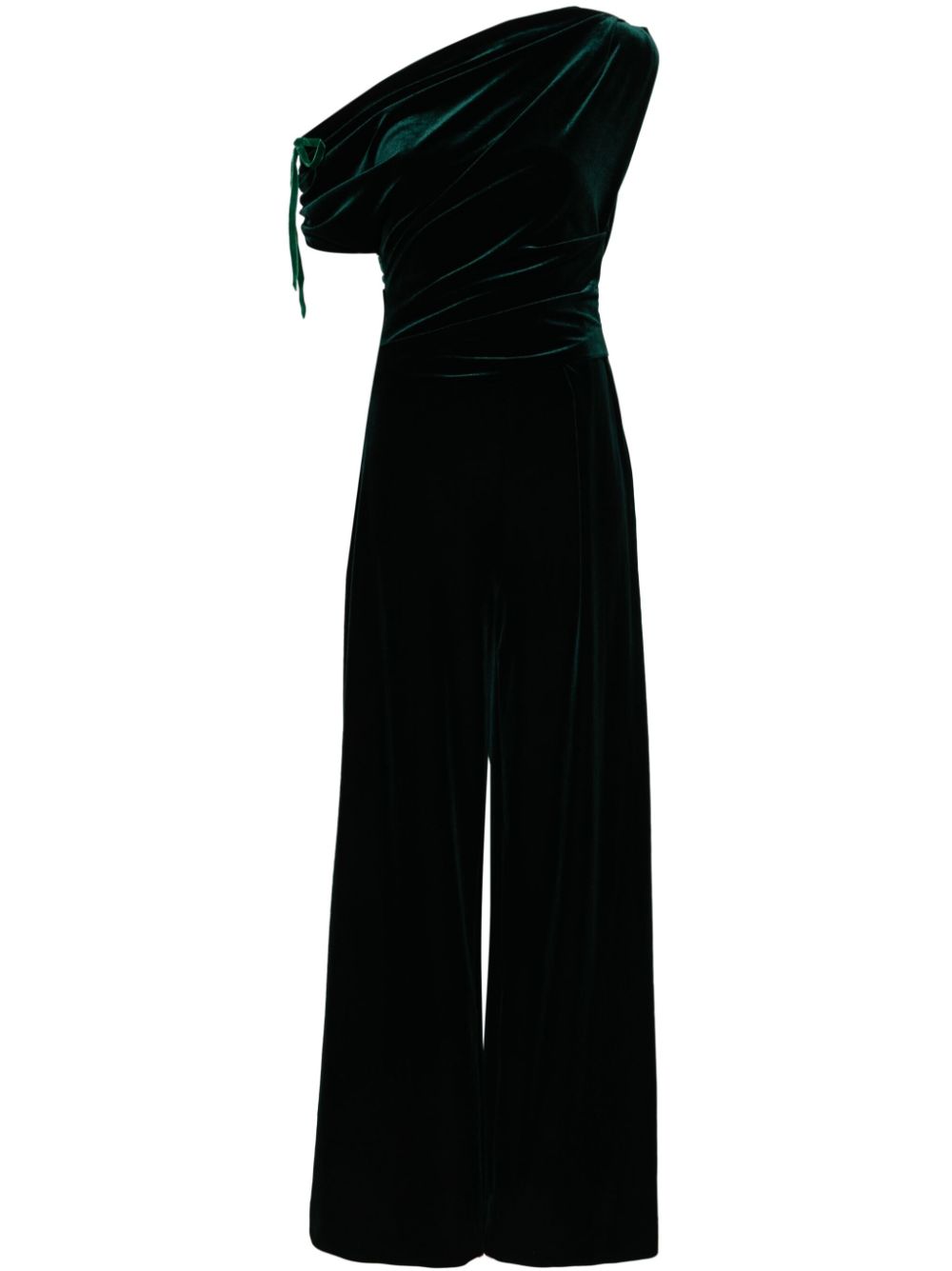 Gathered-detailed velvet jumpsuit - Green