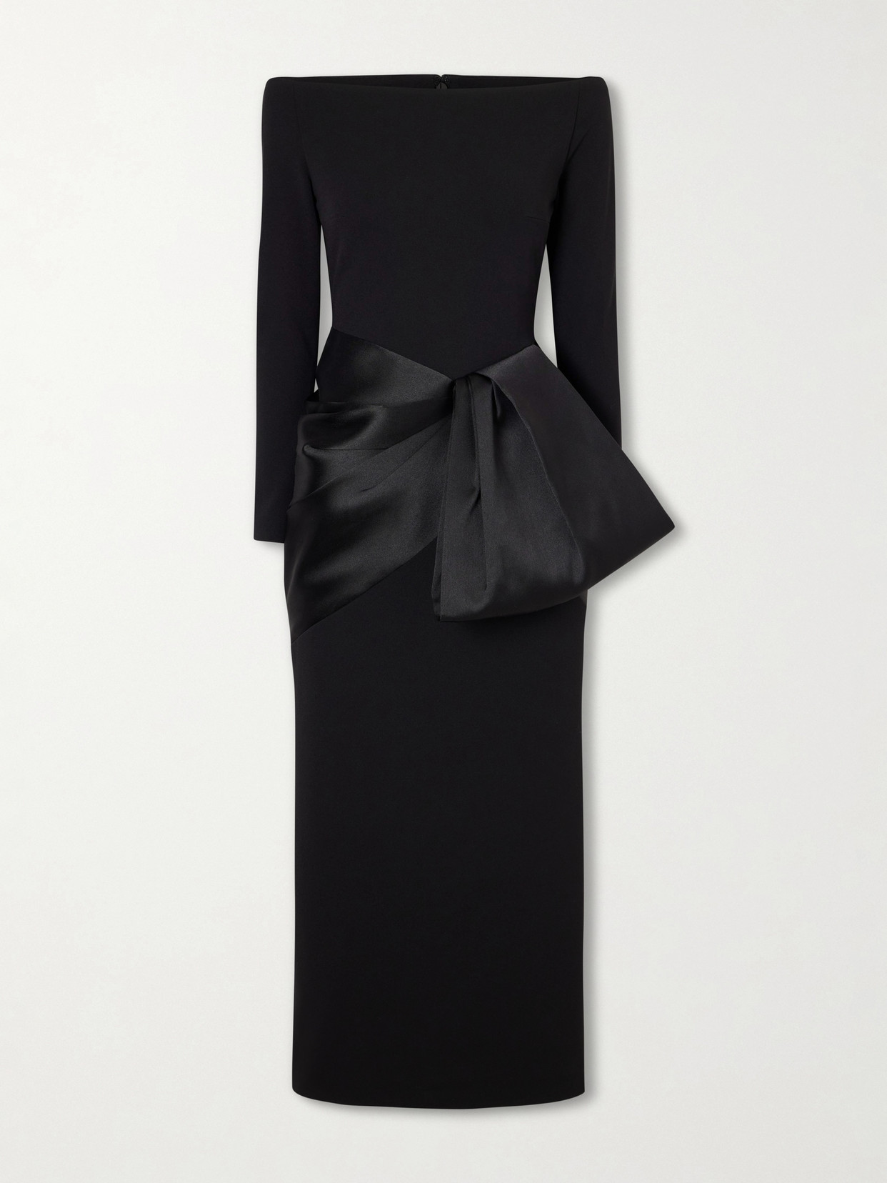 Rhianne Gathered Satin And Crepe Midi Dress - Black