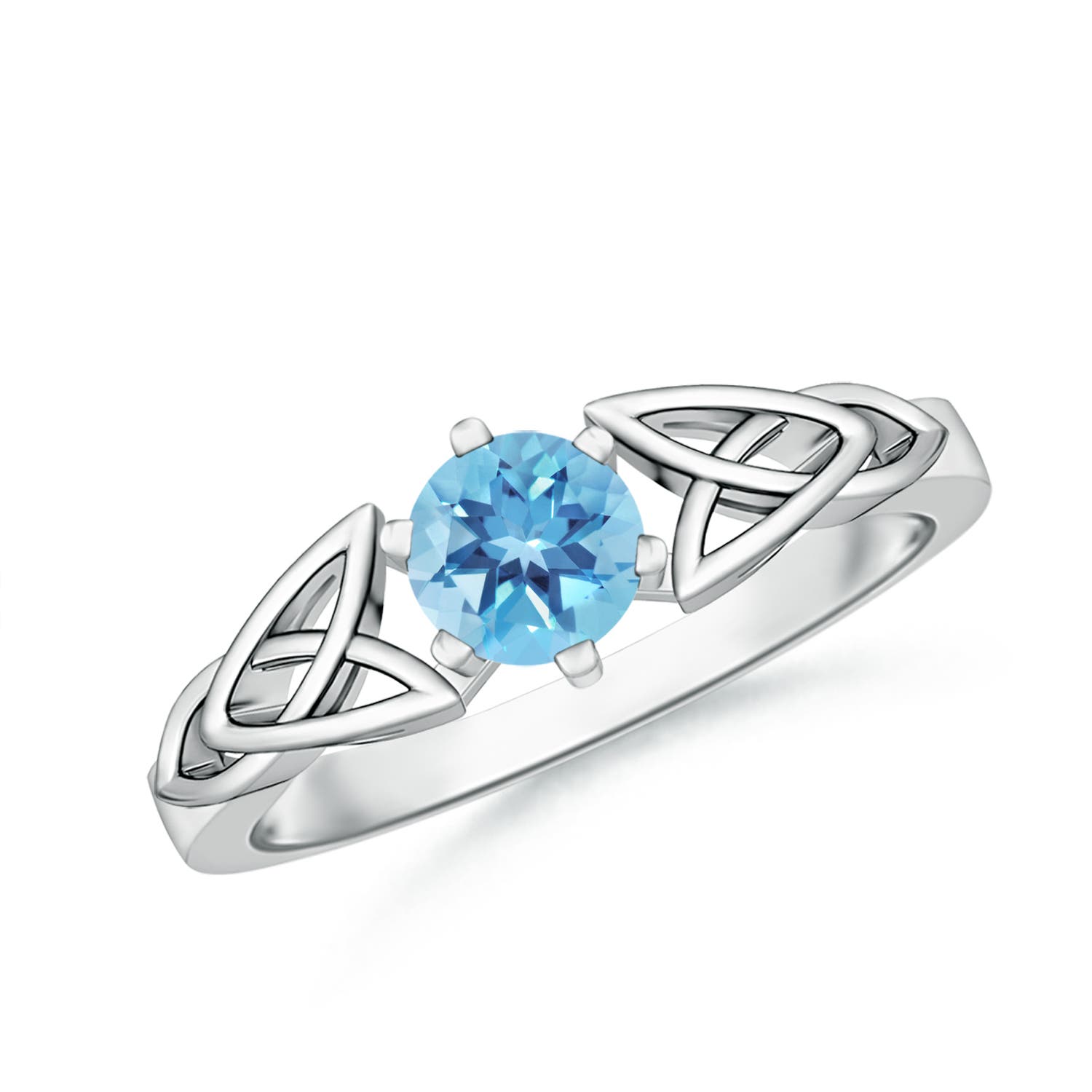 Angara 0.6 Carat Solitaire Round Swiss Blue Topaz Celtic Knot Ring in Platinum