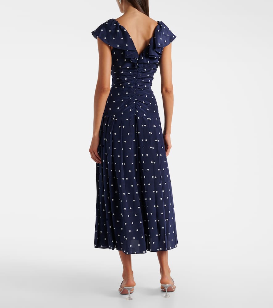 Polka-dot ruffled silk midi dress