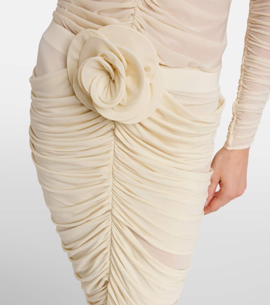 Floral-appliqué ruched midi skirt