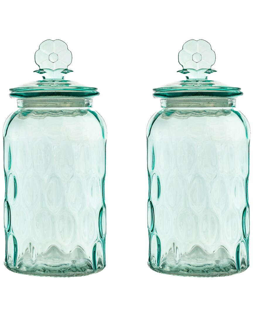 Set Of 2 Textured Glass Flower Canisters, Dimpled Round