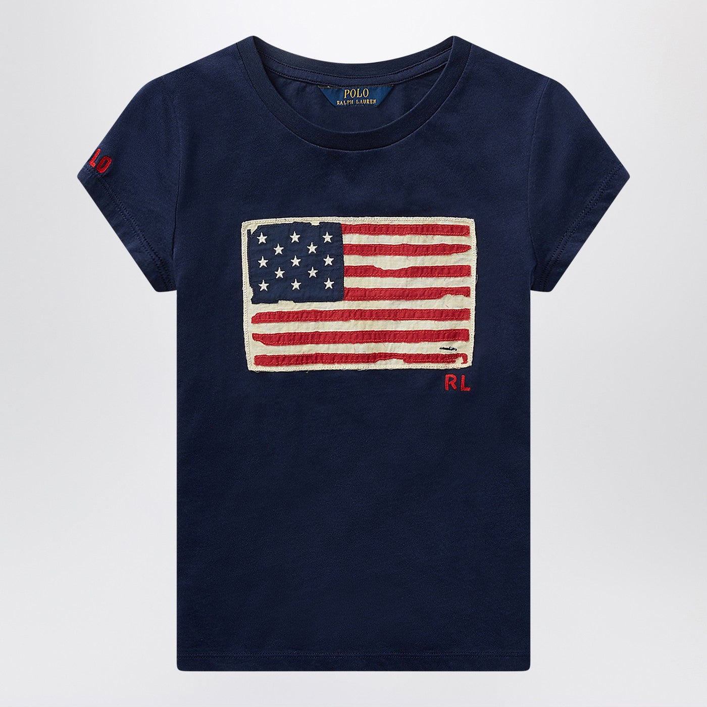 Navy blue jersey T-shirt with flag