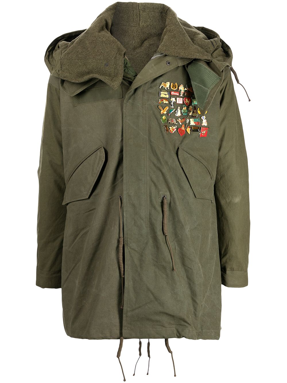 Pin-embellished fishtail parka - Green