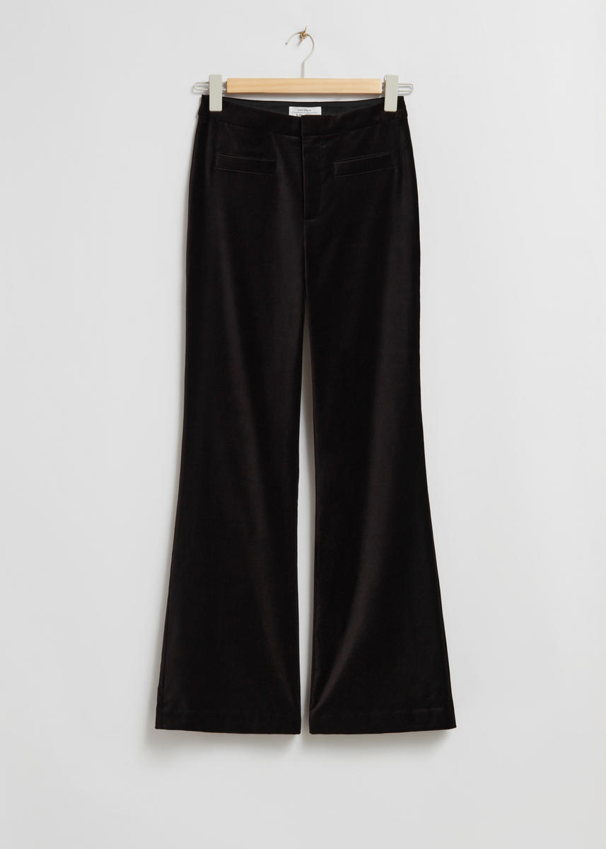 Flared Velvet Trousers - Black