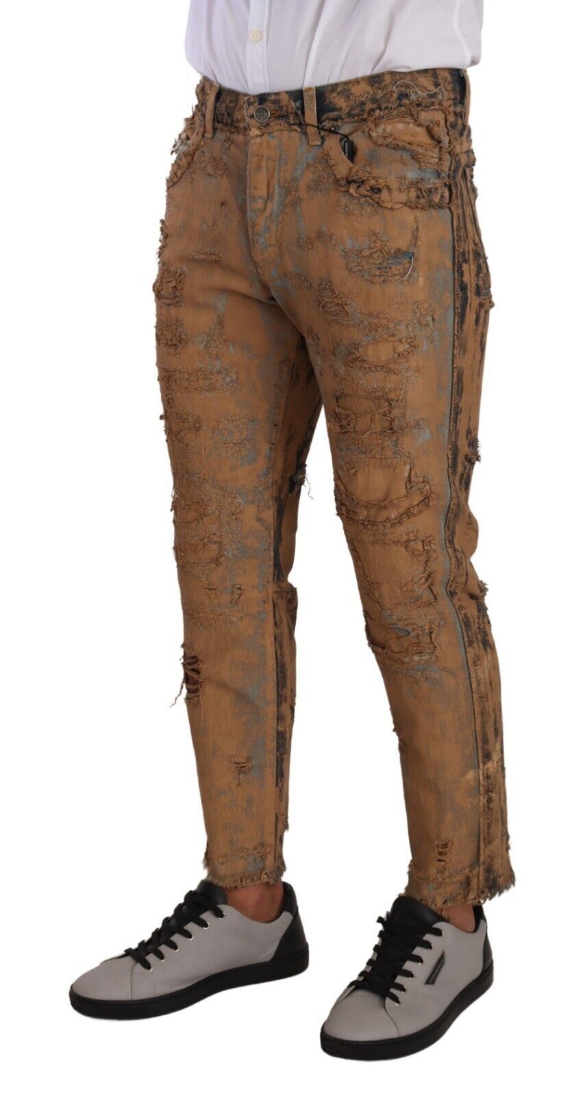 Distressed Cotton Jeans — Brown