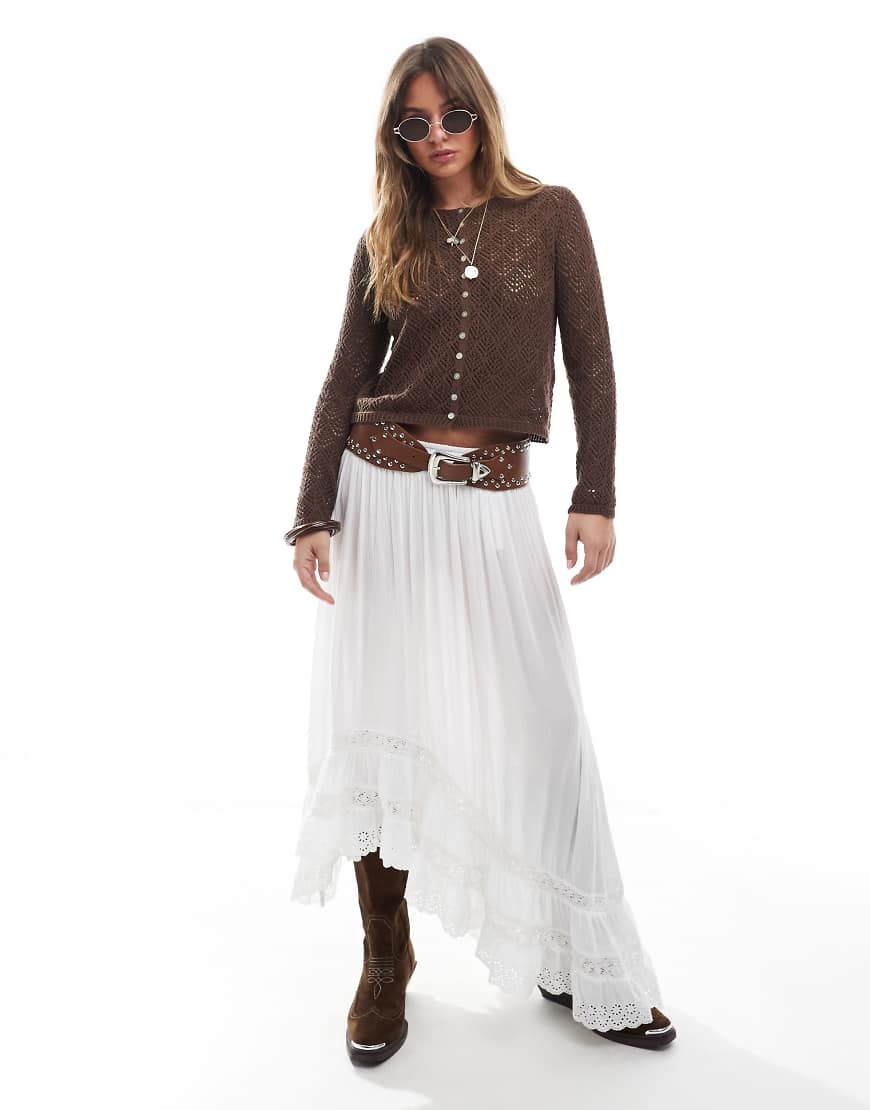 Stradivarius long sleeve fine knit cardigan in brown