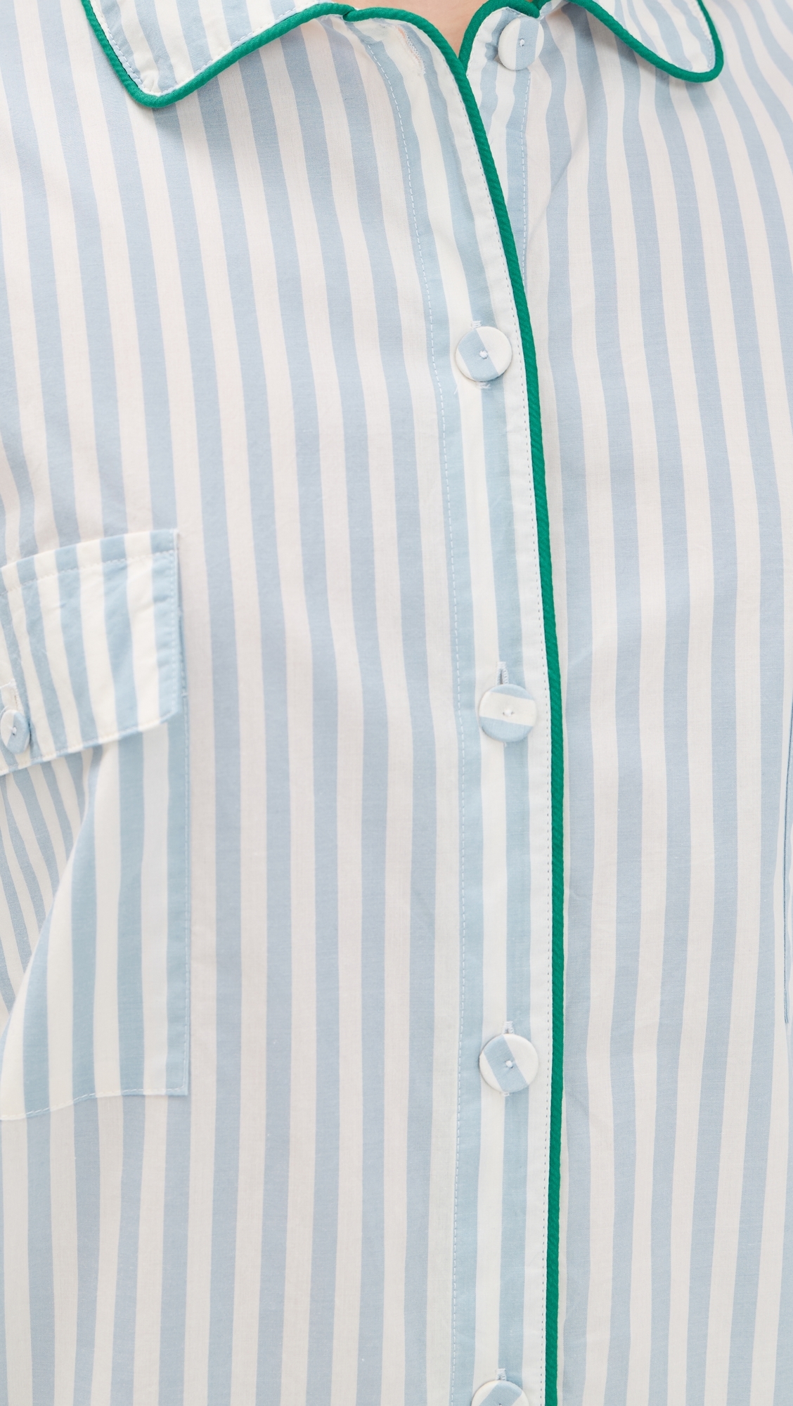 Airy Cotton Piped Button Down Pajama Top Stillwater Stripe/Spring