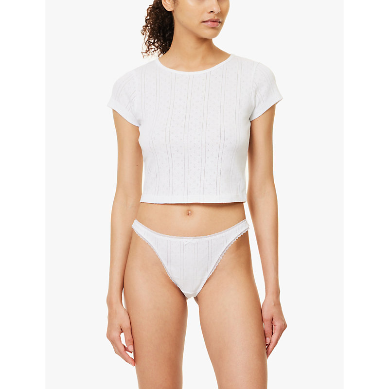 Cou Intimates Womens White the Baby Tee Pointelle Organic-cotton T-shirt