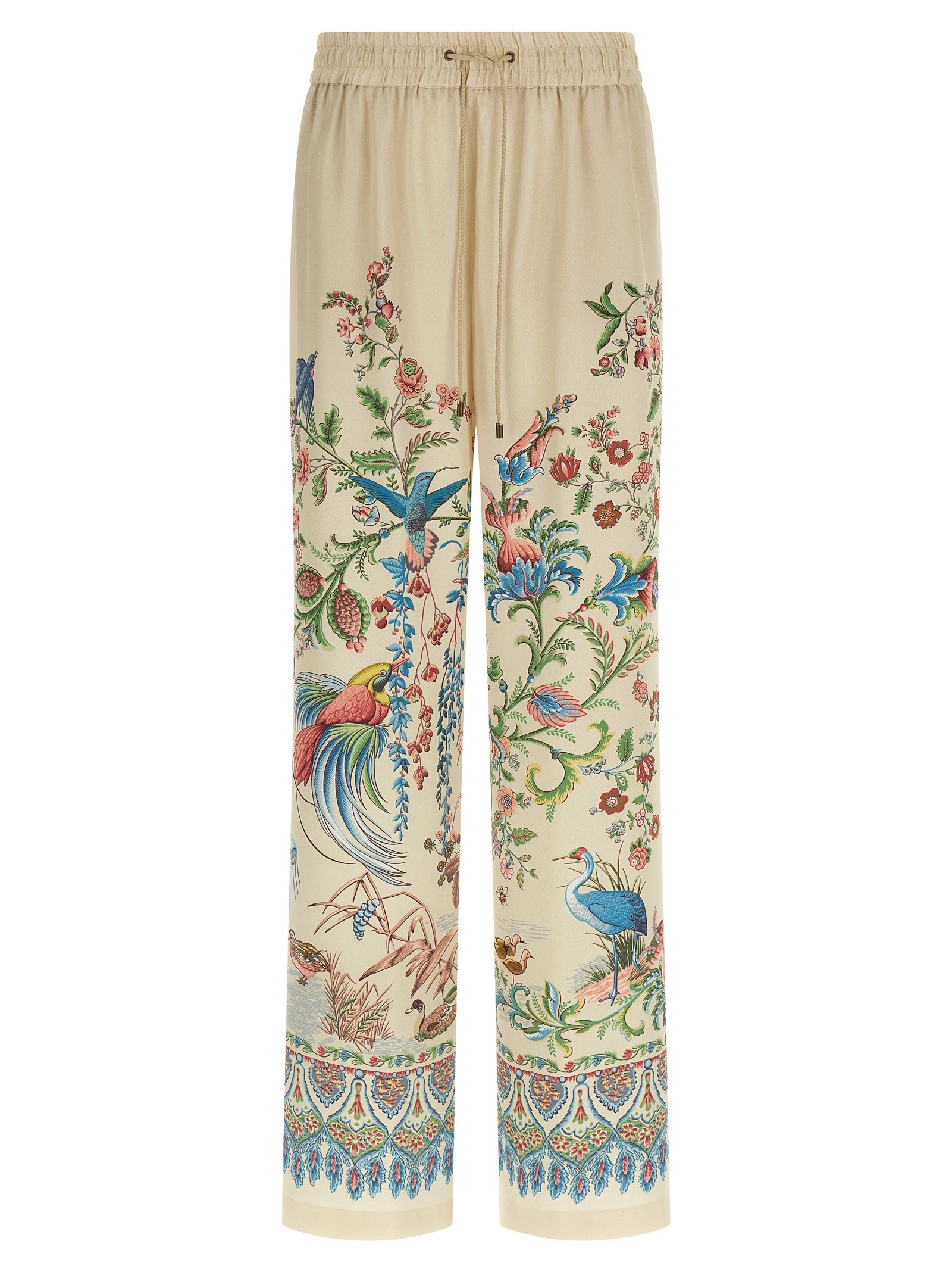 Flora and Fauna Print Trouser — Beige