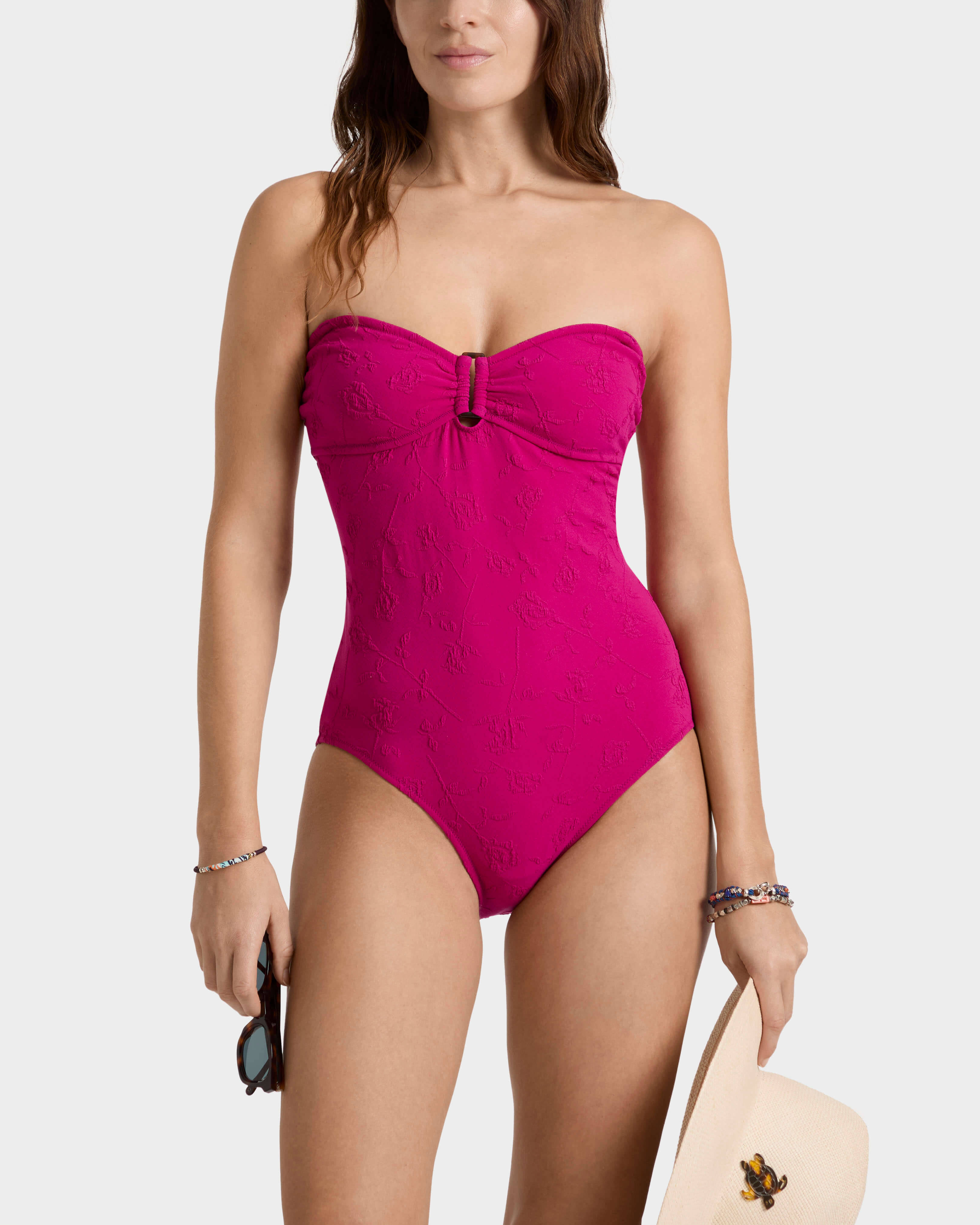 Women Jacquard One-piece Swimsuit Roses - Swimwear - Lucette - Red