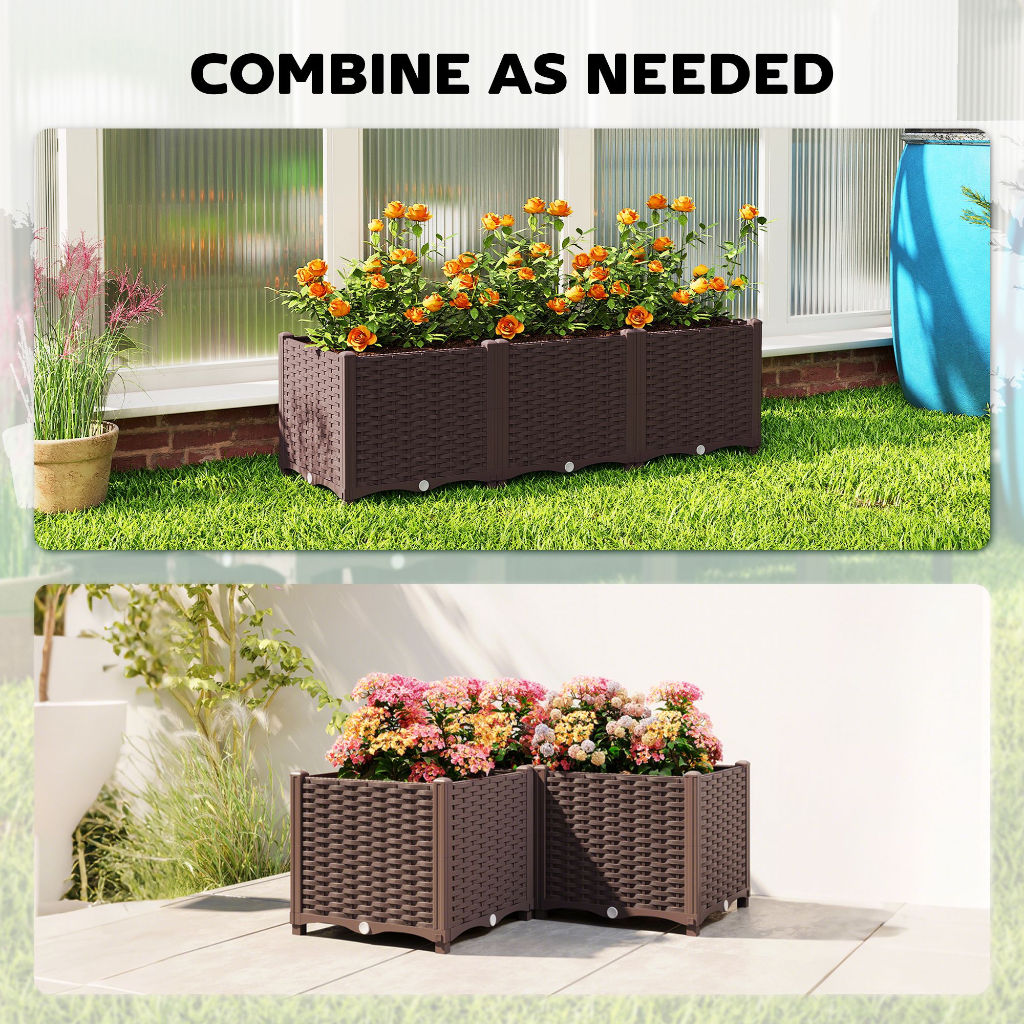 Outsunny Plastic Raised Garden Bed With Legs And Drainage Holes And Plugs In Brown