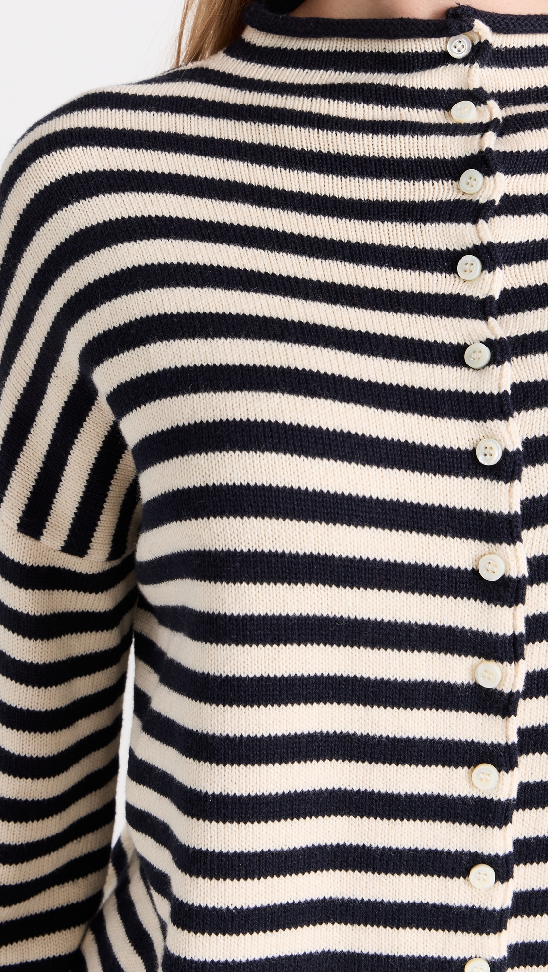 Taylor Cardigan in Stripe Cotton Cashmere Blend Navy/Ivory