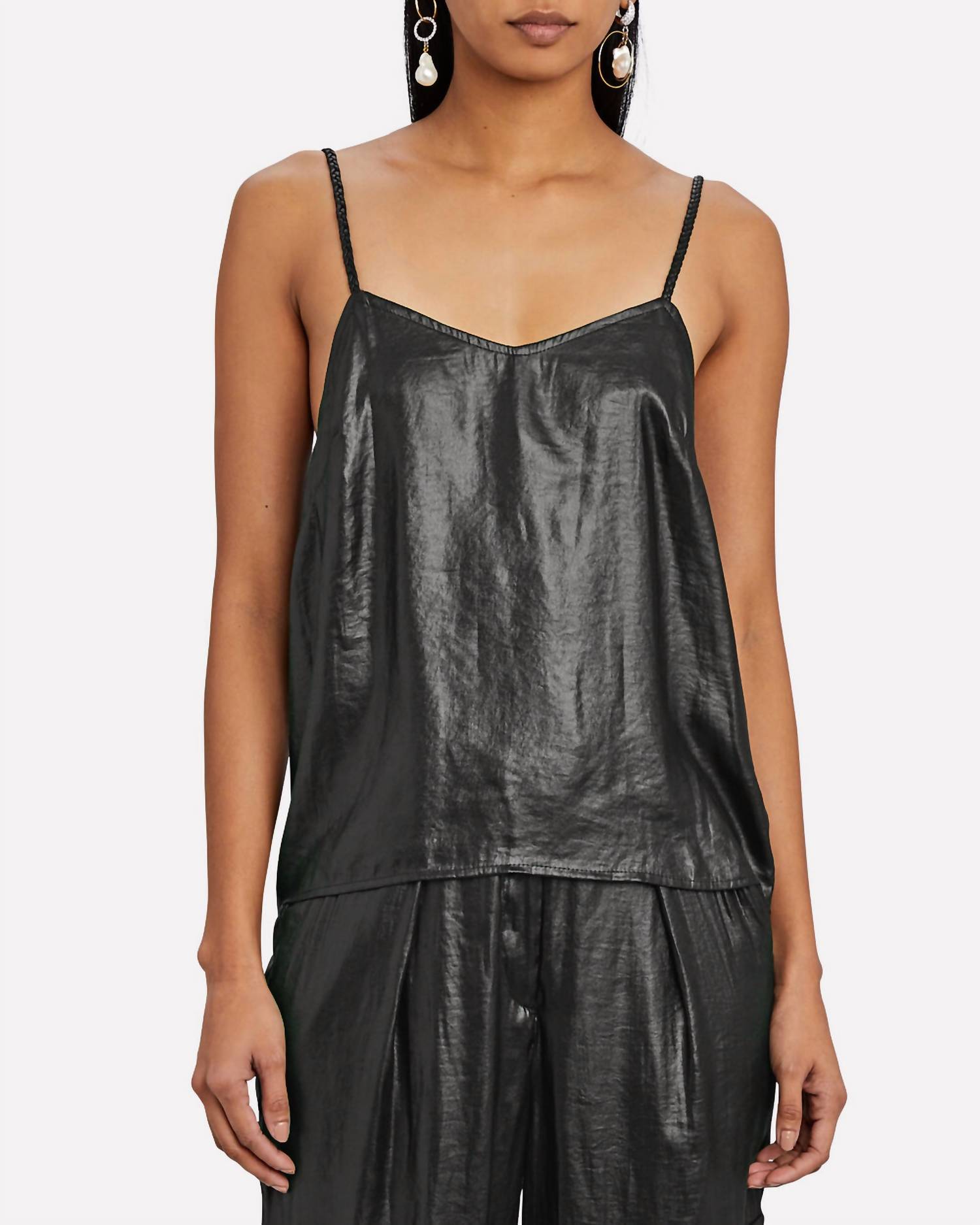 Lucid Satin Camisole Top In Black