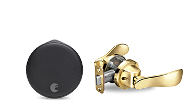 August Wi-Fi Smart Lock + Navis Paddle in Polished Brass - Matte Black