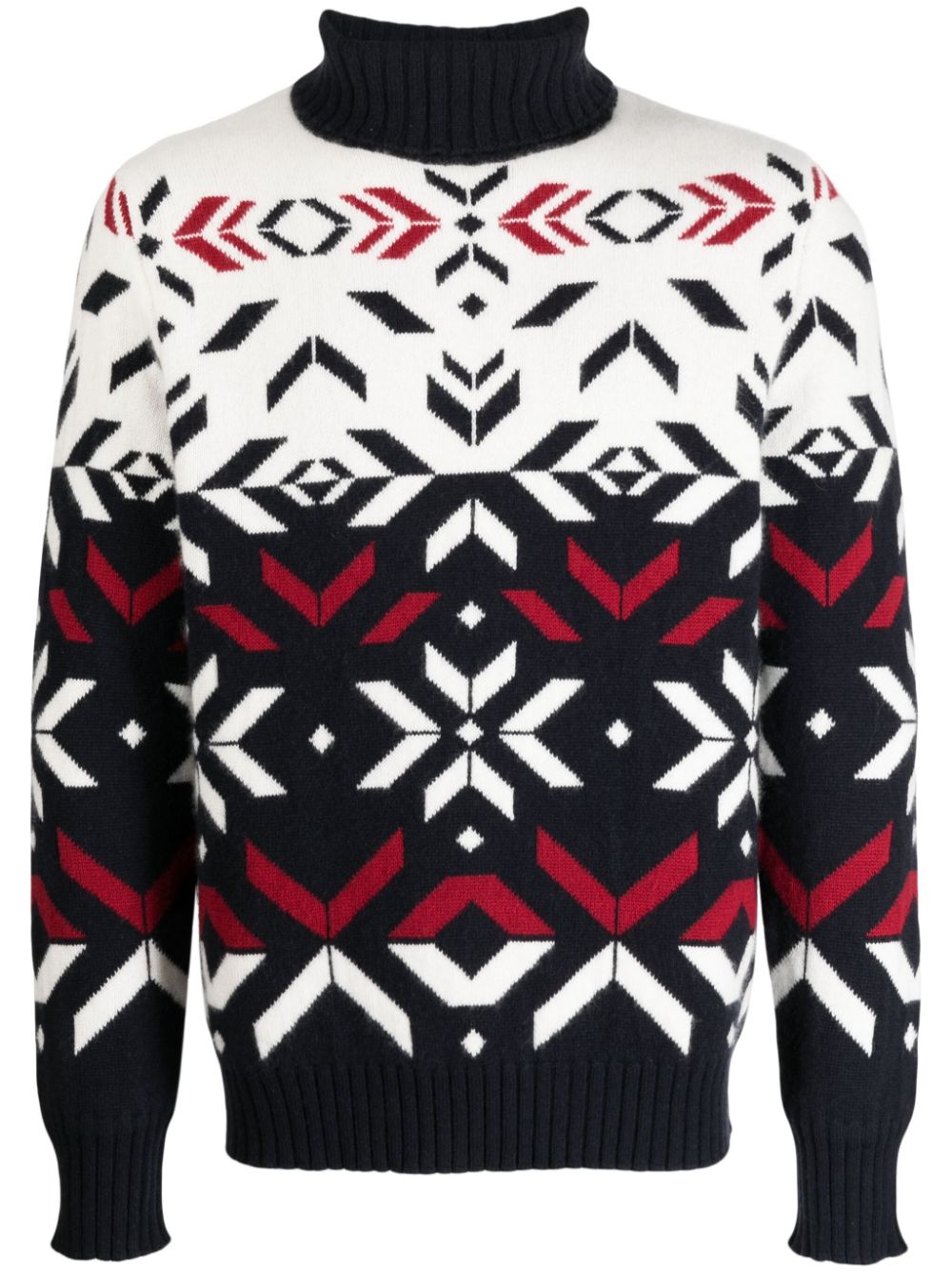 Roll-neck intarsia-knit jumper - White