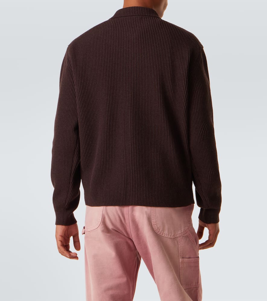 Ribbed-knit wool cardigan