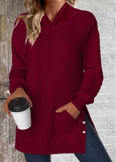 Modlily White Split Long Sleeve Pocket Hoodie