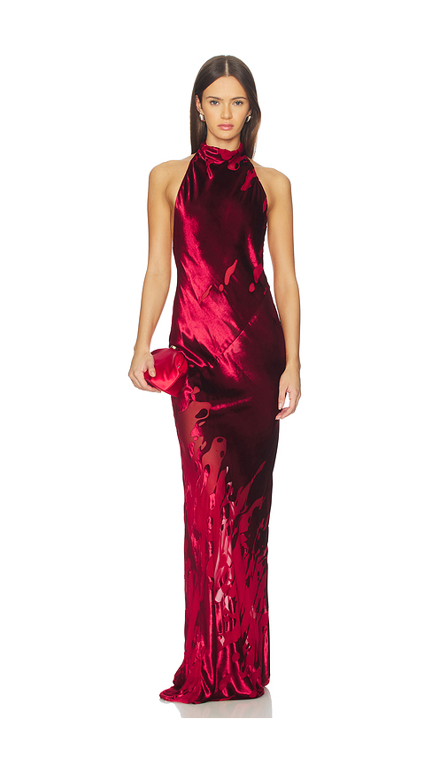 The Sei Halter Bias Gown in Red. 0. Also