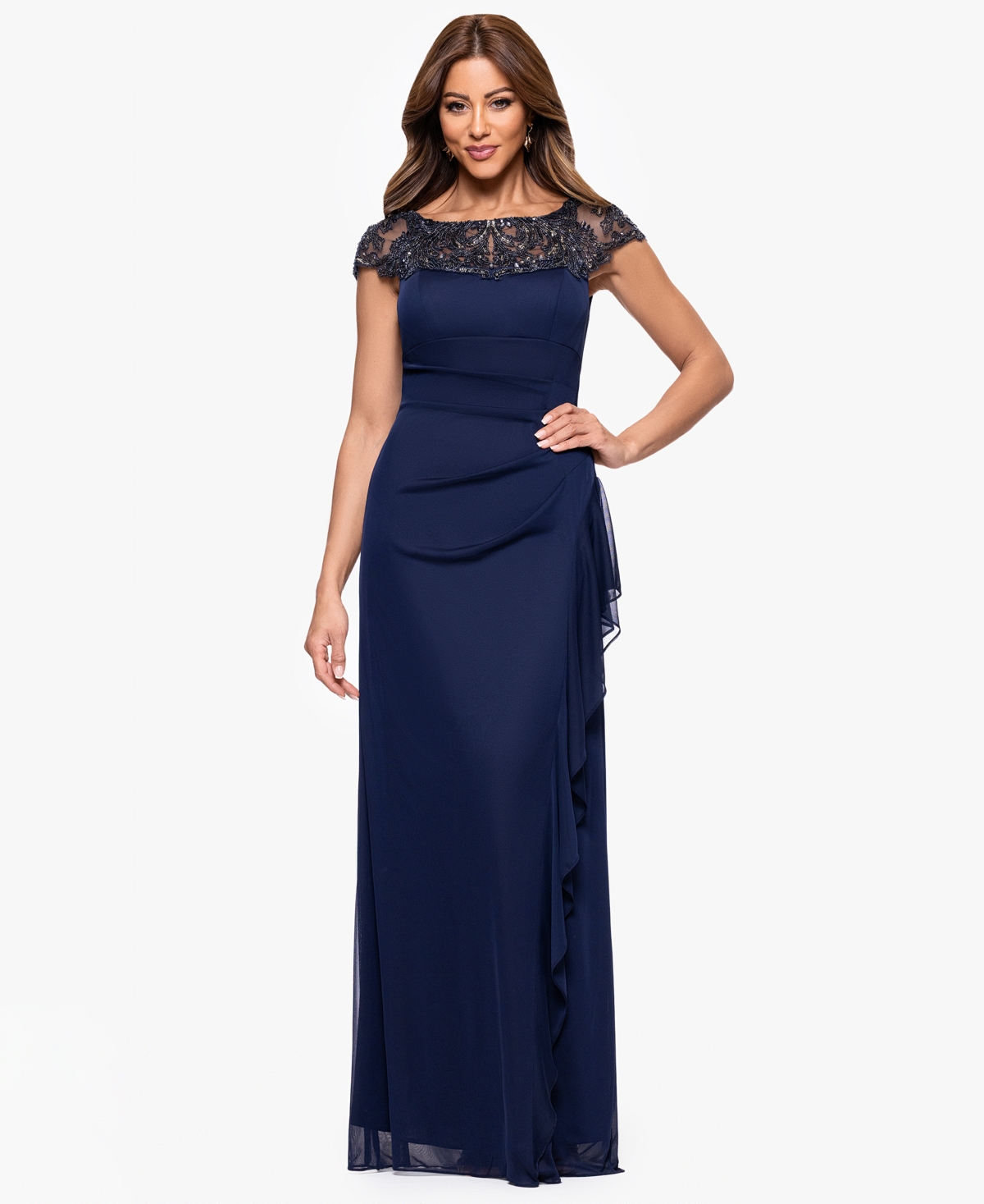 Petite Short Sleeves Dress - Navy