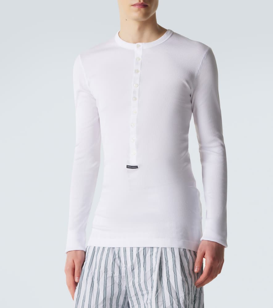 Ribbed-knit cotton Henley shirt