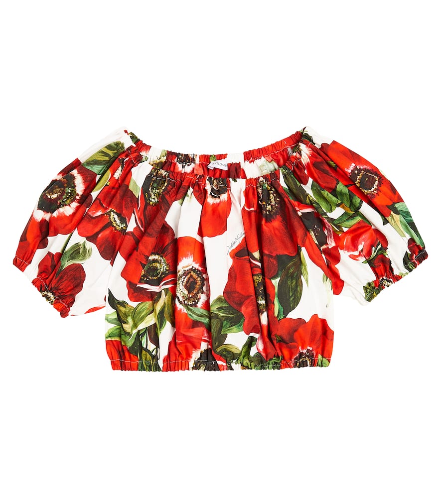 Floral off-shoulder cotton crop top