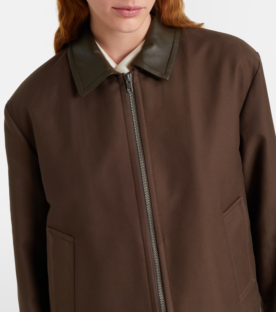 Cropped leather-trimmed cotton twill jacket