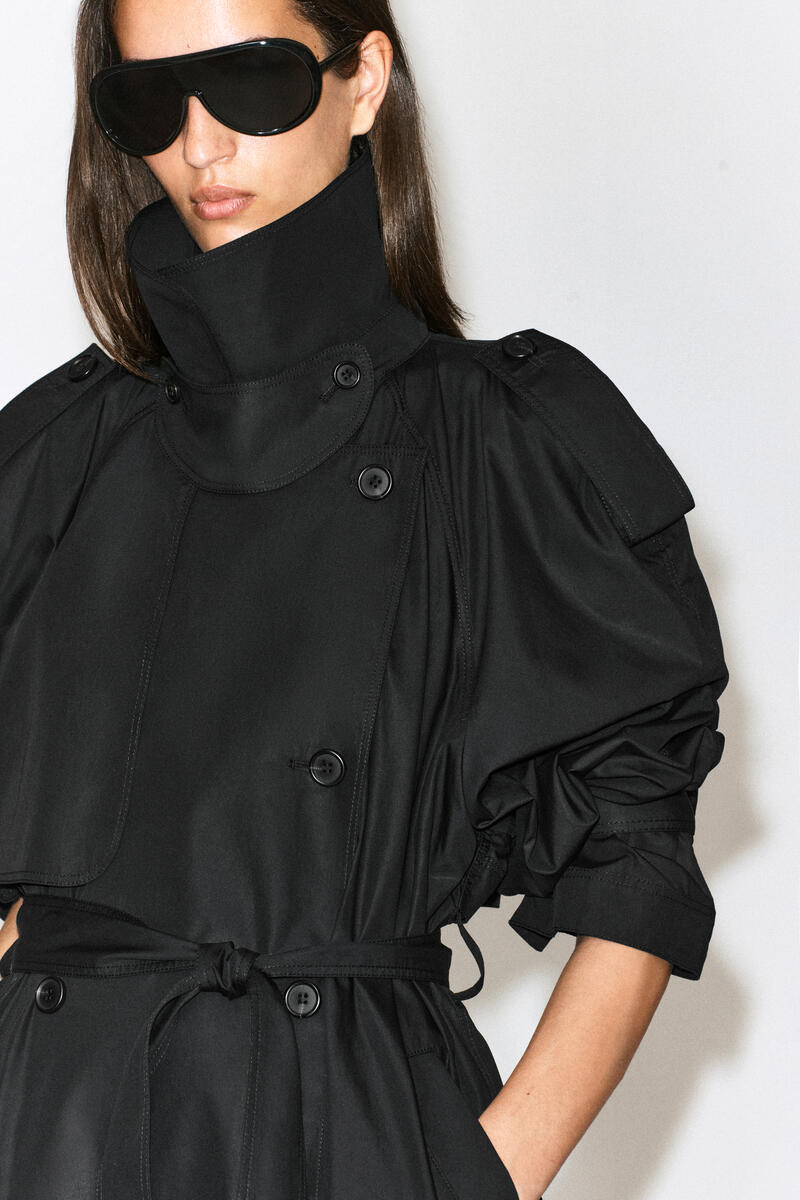 Mock-Neck Cotton Trench Coat