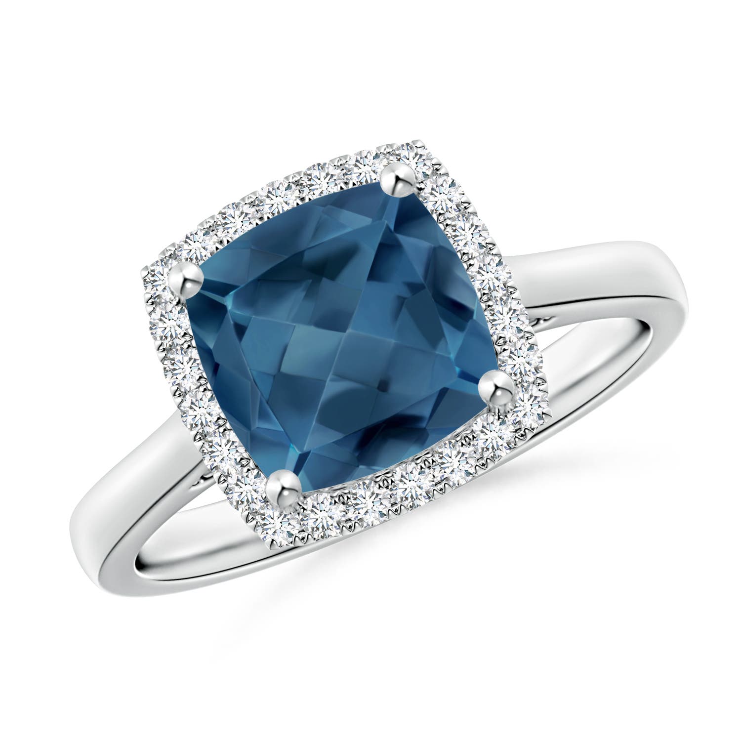 Angara 2.5 Carats Classic Cushion London Blue Topaz Halo Engagement Ring in Platinum