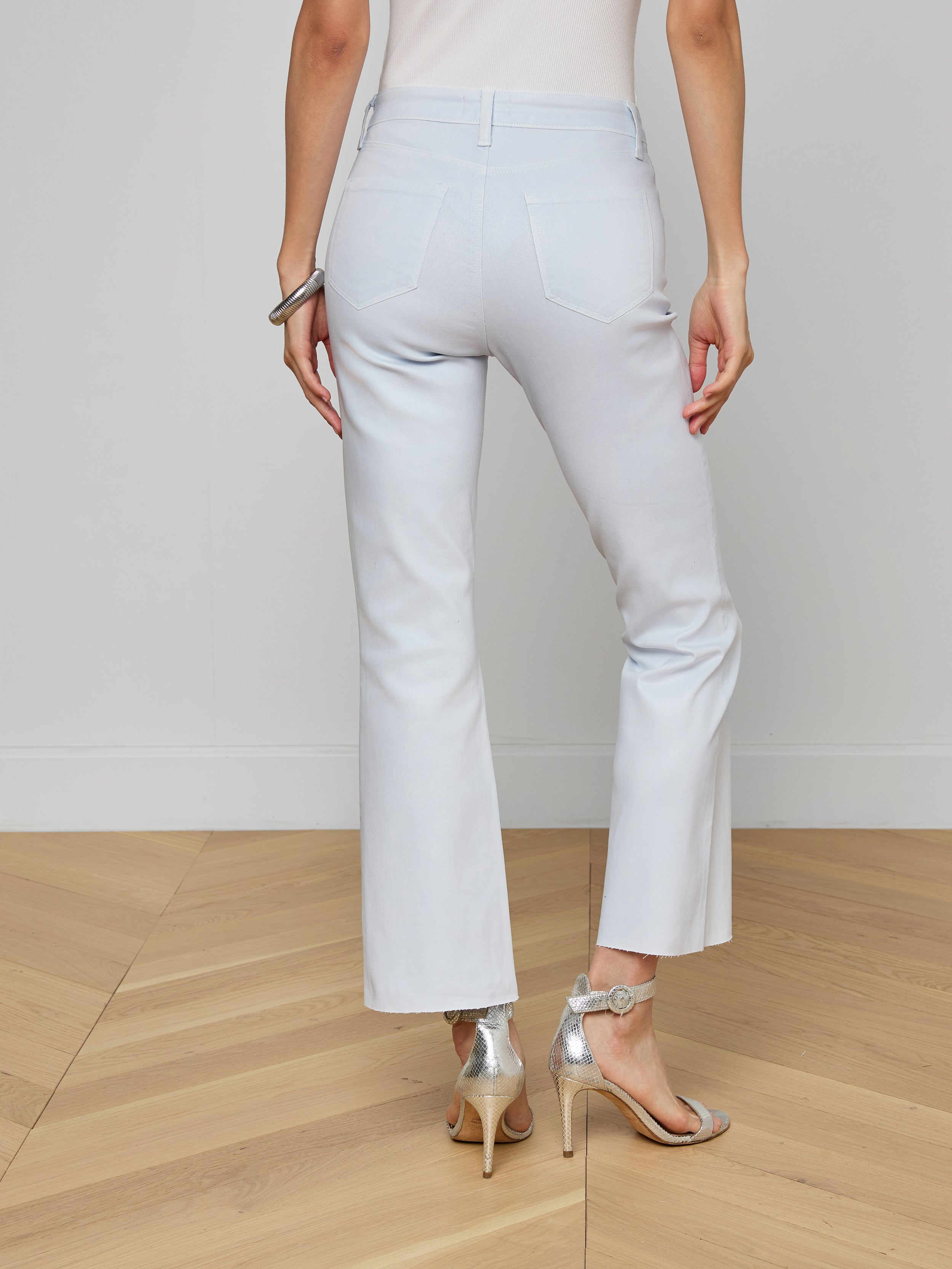 Kendra Coated Cropped Flare Jean In Pale Mist Blue Coated