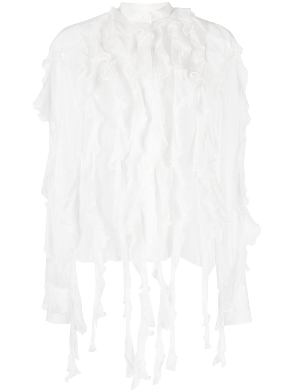 Ruffled sheer silk shirt - White