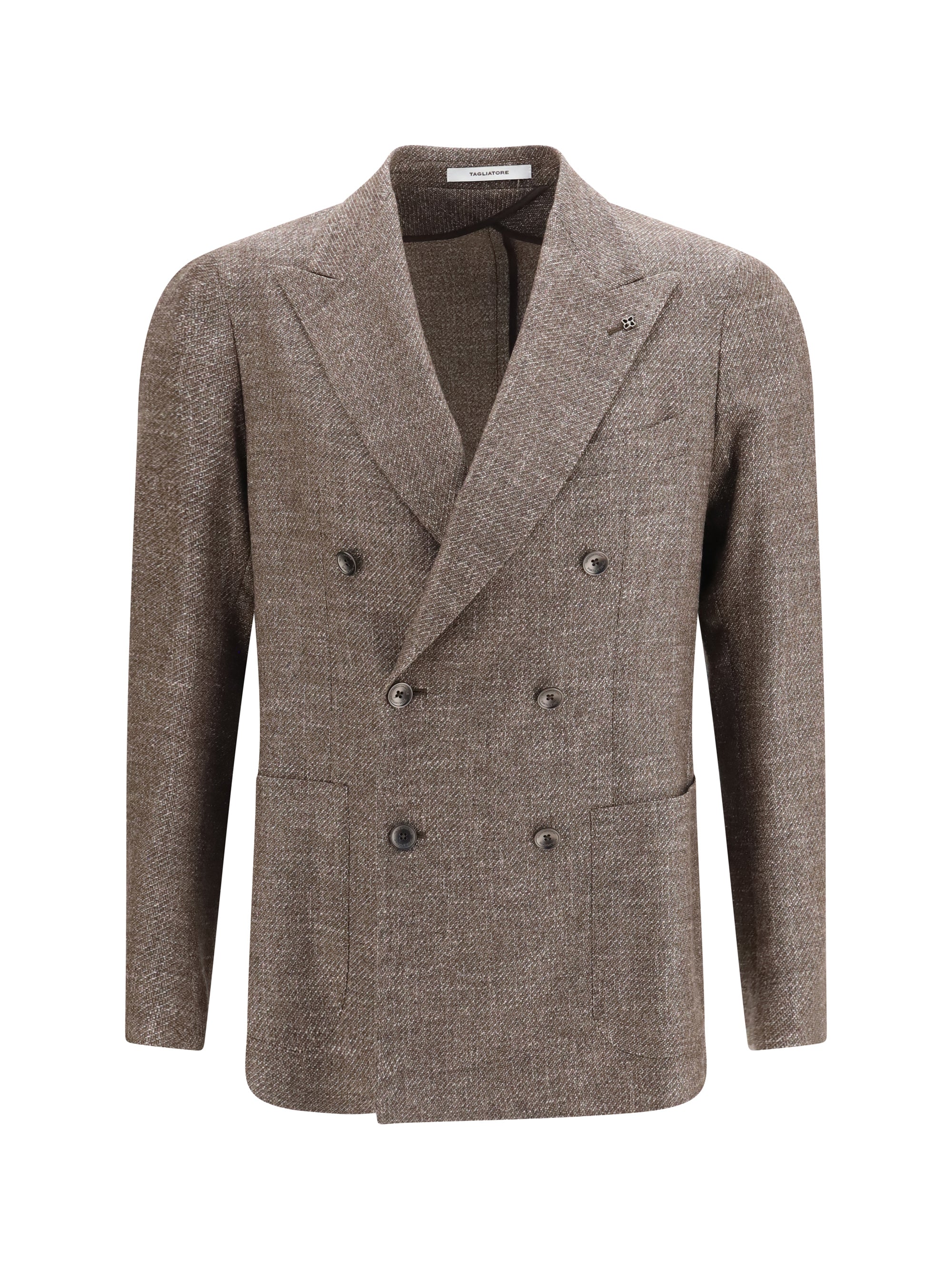 Double-Breasted Wool-Silk Blazer — Gray