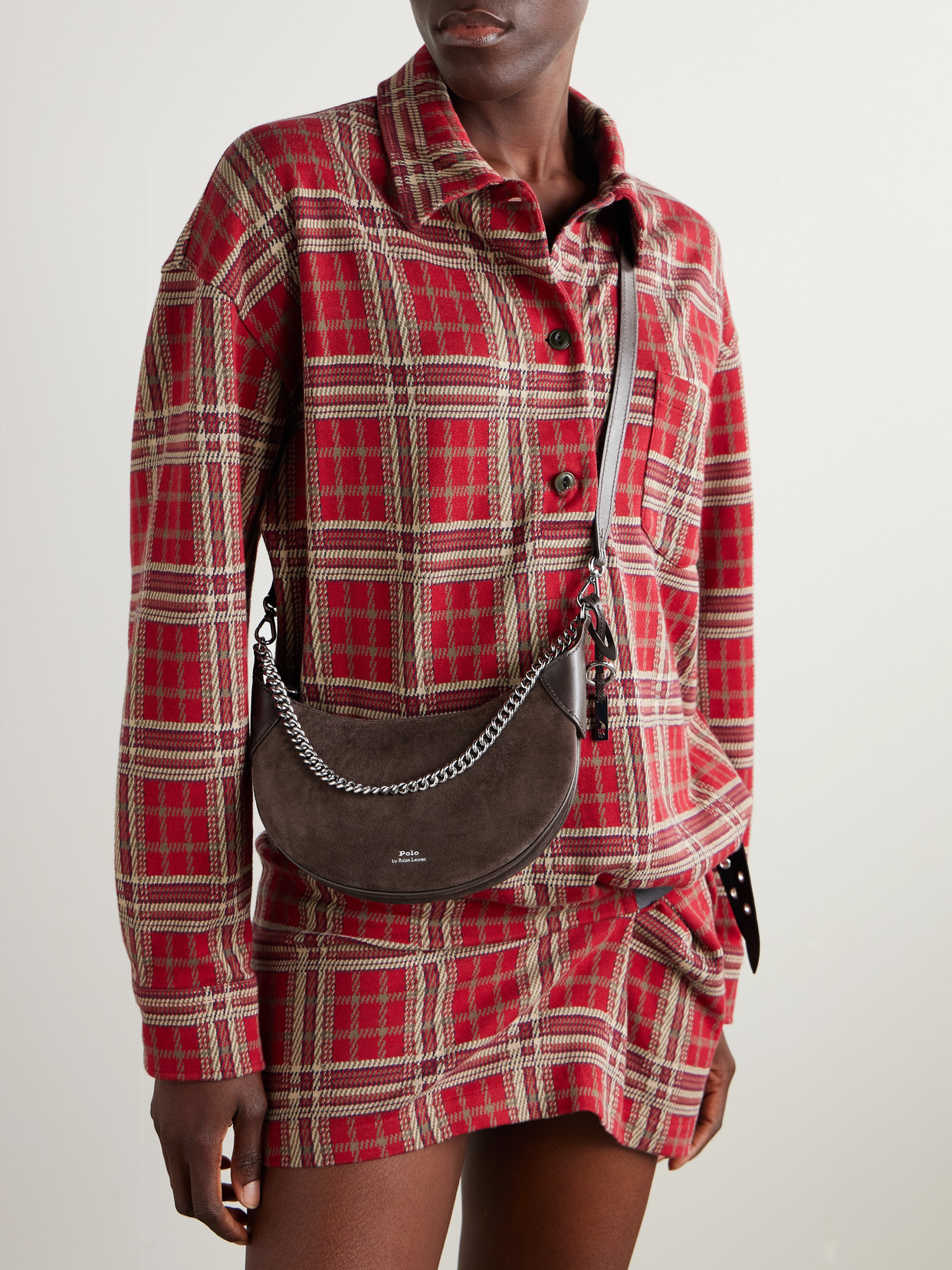 Polo Id Small Leather-trimmed Suede Shoulder Bag - Brown