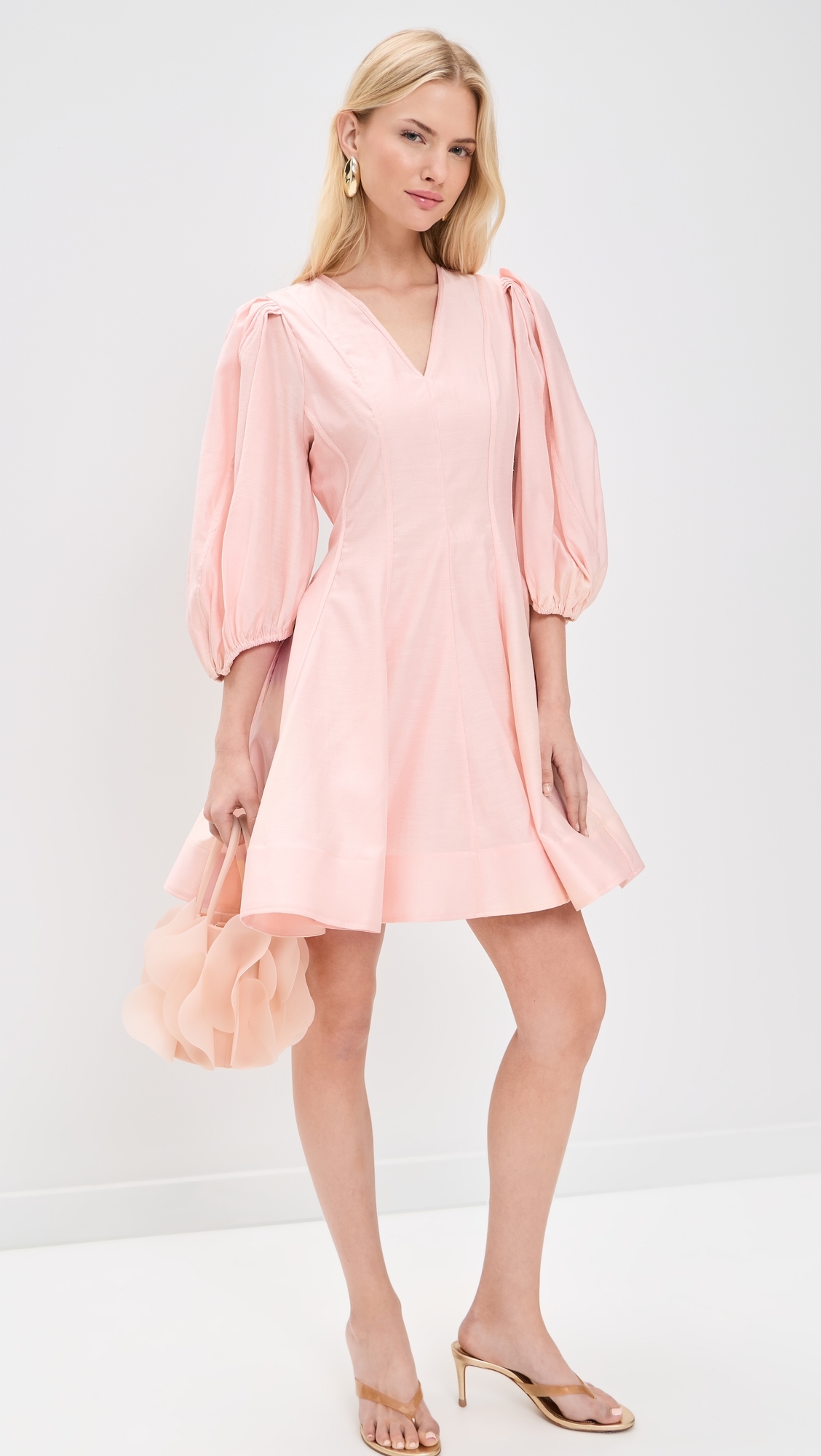 Puff Sleeve Flare Mini Dress Pink