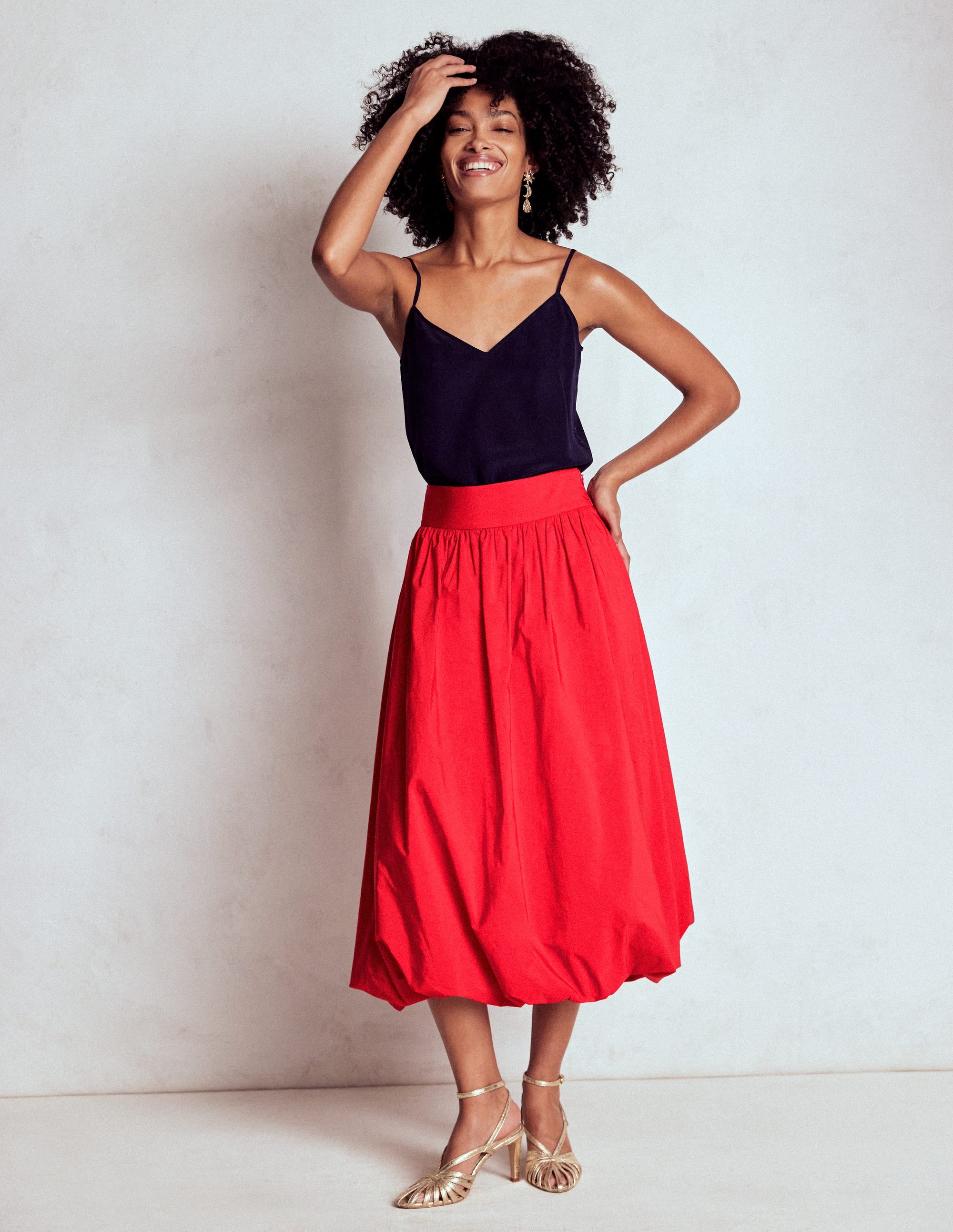 Bubble Hem Midi Skirt Poppy Red Women
