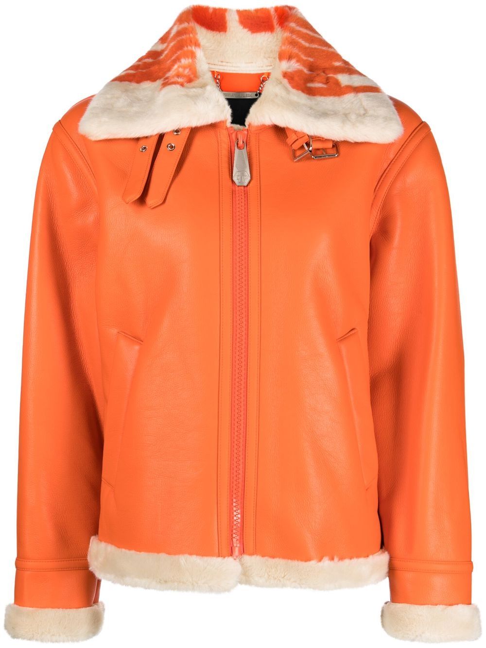 Faux-leather aviator jacket - Orange