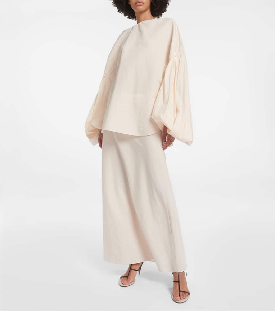 Mauva silk and cotton maxi skirt