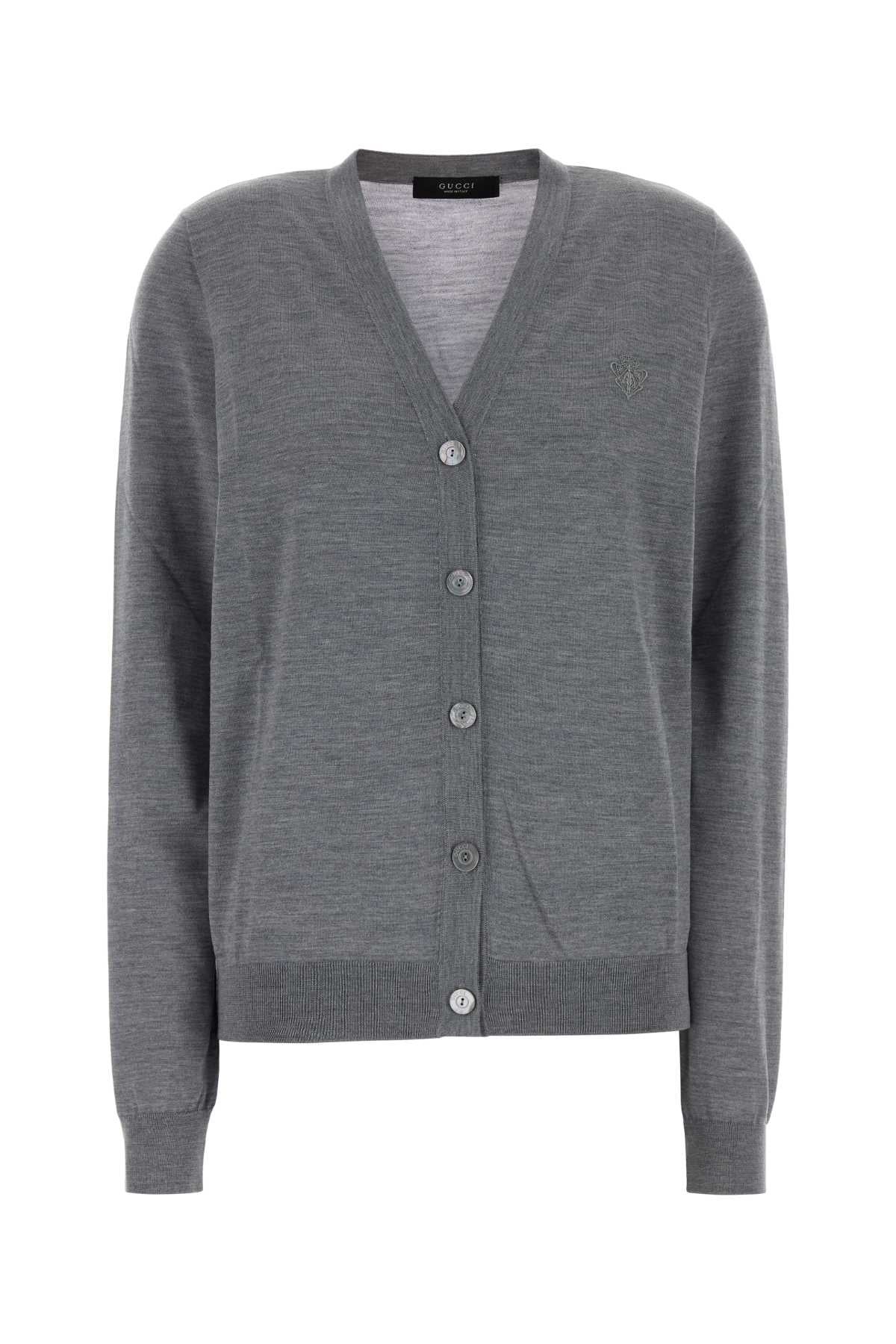 Wool Button-Front Cardigan — Gray