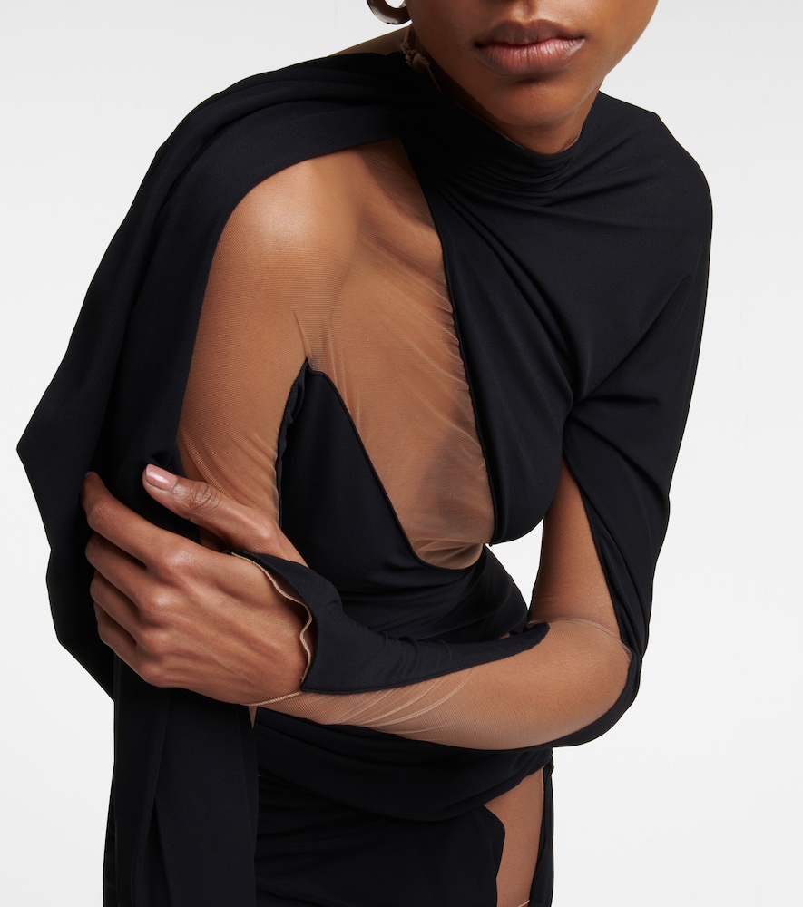 Draped tulle-embellished minidress