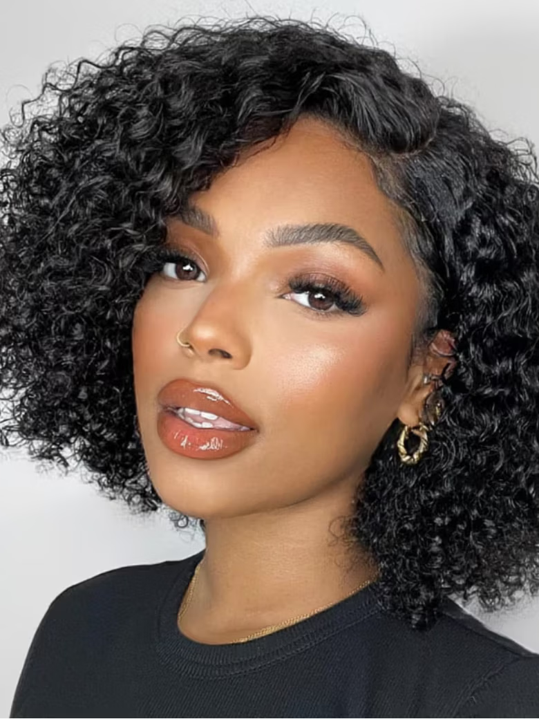 12inch 7x5 Bye-Bye Knots Wig Natural Black Short Curly Pre Side Part Bob Wig
