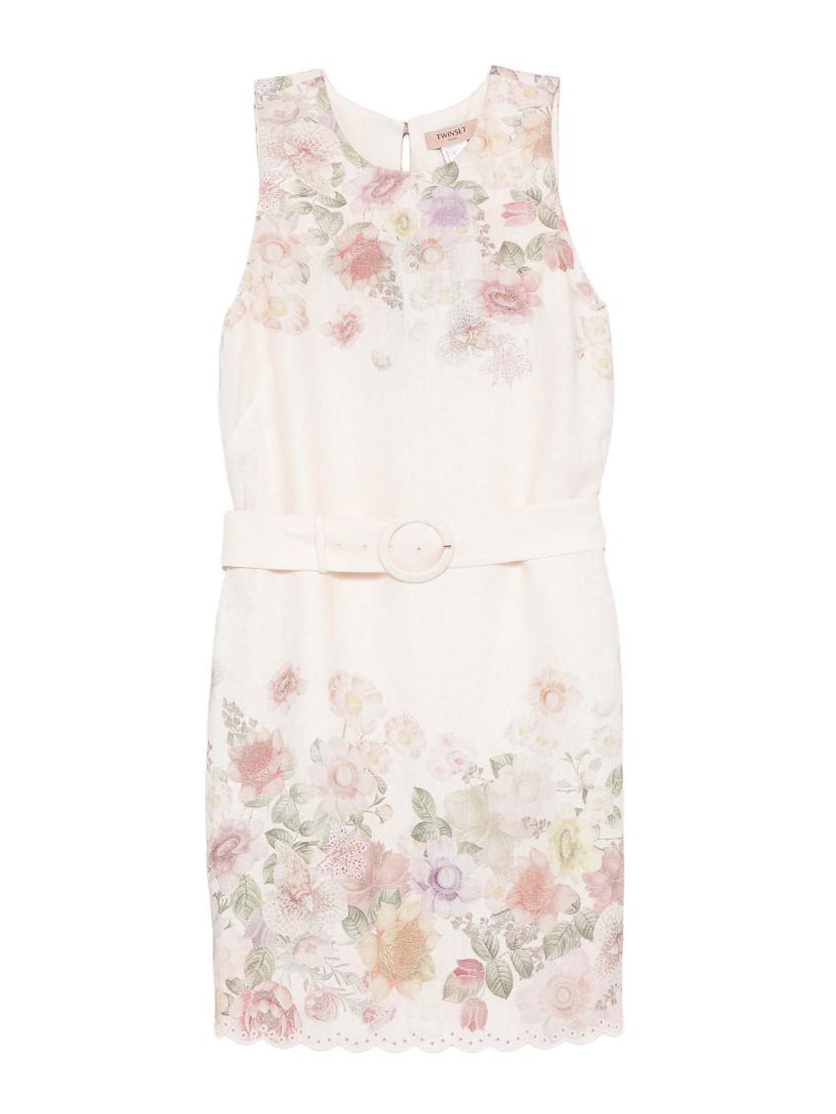 Dress flower Print Beige With Floral Print In Linen Women