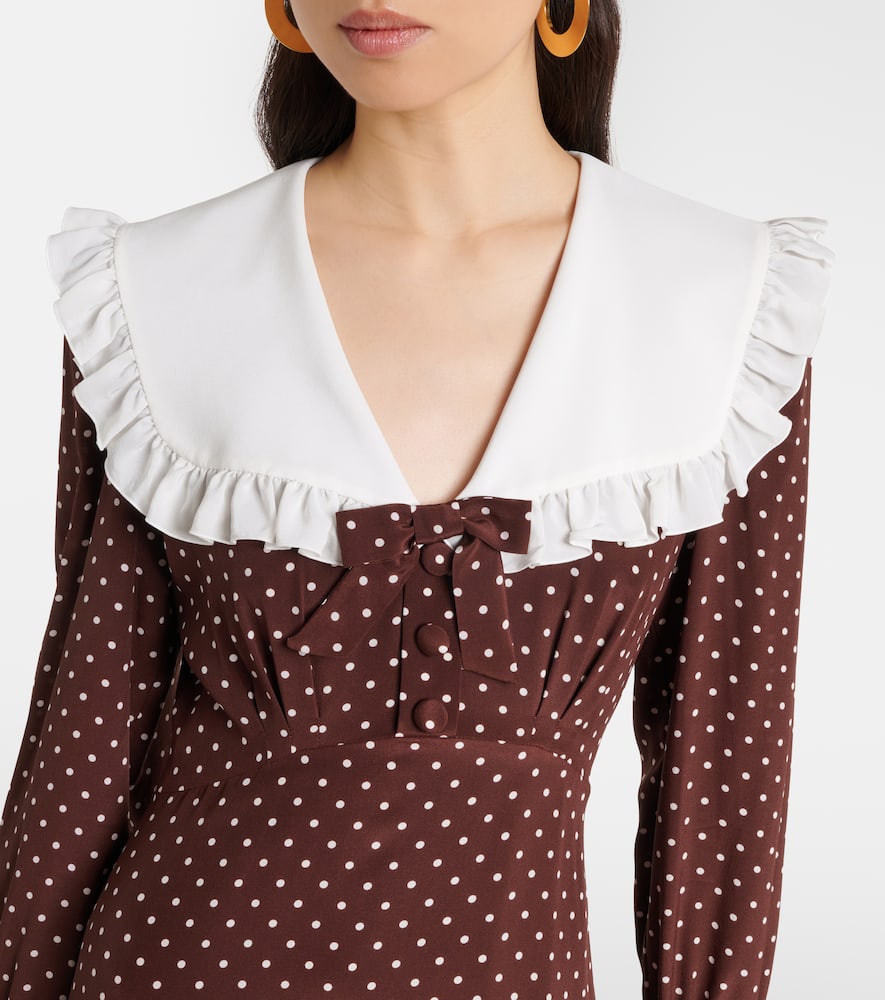Polka-dot ruffled silk midi dress