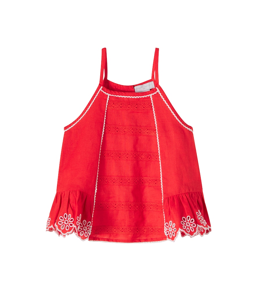 Embroidered linen and cotton top
